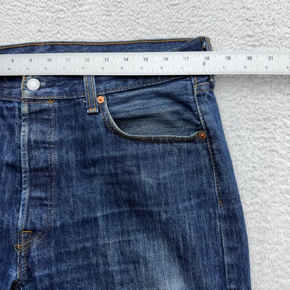 Levis 501 Original Fit Mens Jeans 35x34 Dark Wash Blue Straight Leg Button Fly